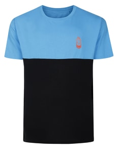 Bigdude Flaming Skull Cut And Sew T-Shirt Bright Blue Black